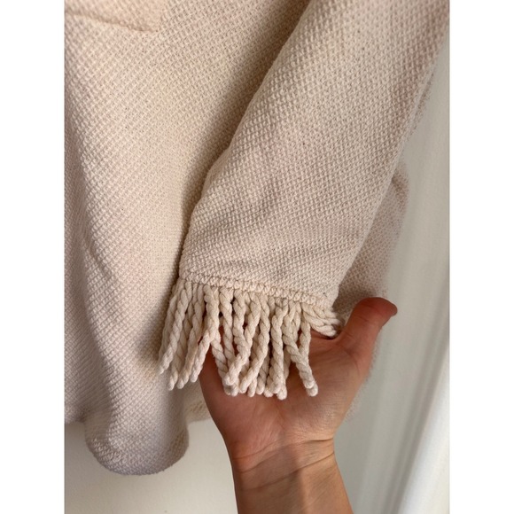 Deletta Cream Textured Fringe Sleeve V Neck Sweater Top Women's Size S - Picture 3 of 5